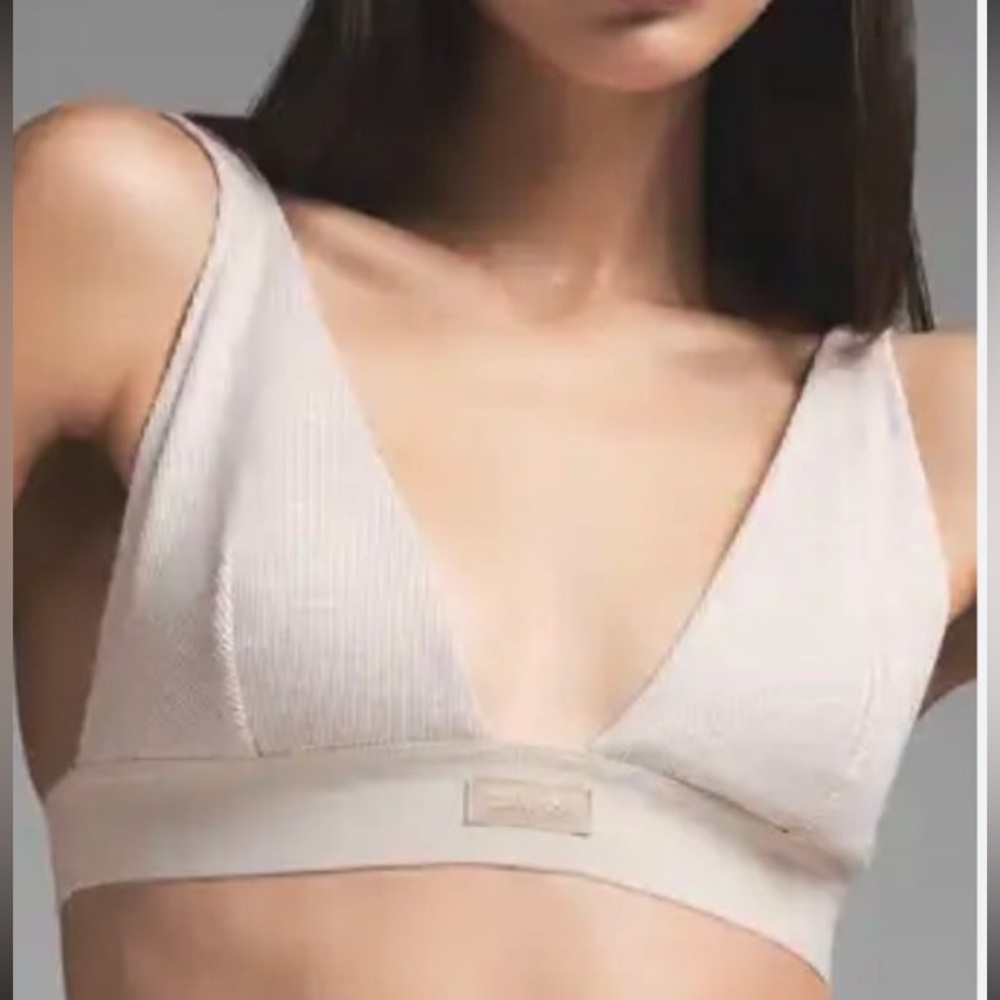 SKIMS Cotton Rib Plunge Almond Bralette | XS